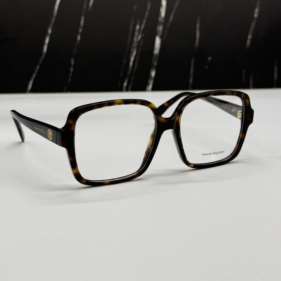 NEW ALEXANDER MCQUEEN EYEGLASSES, AM0286O 002 HAVANA SQUARE EYEWEAR - Picture 4 of 9